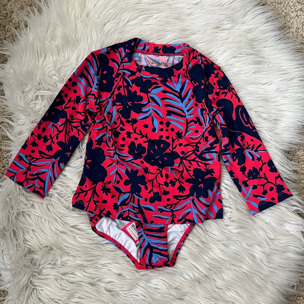 {Lilly Pulitzer} Bobby Rashguard Set in Ruby Red Heron My Own - Girls’ 4 - NWT